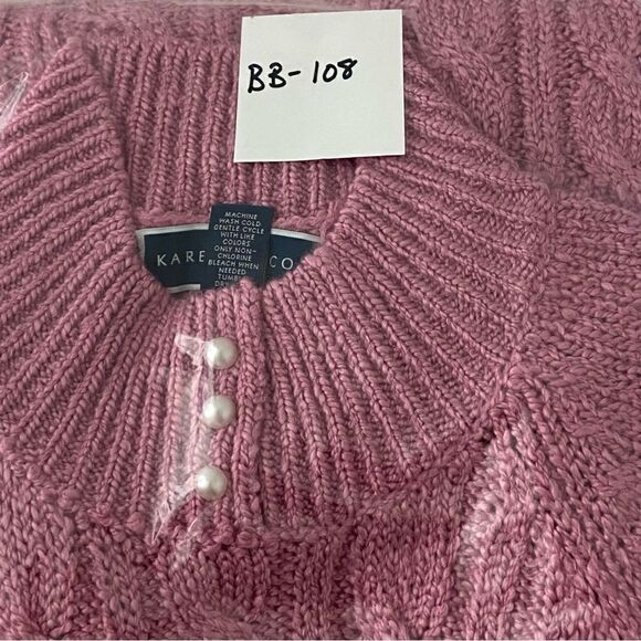 Pink Cable Knit Mock Neck Sweater CoastalGrandma Cottagecore Soft Girl Y2K Large - Picture 11 of 11